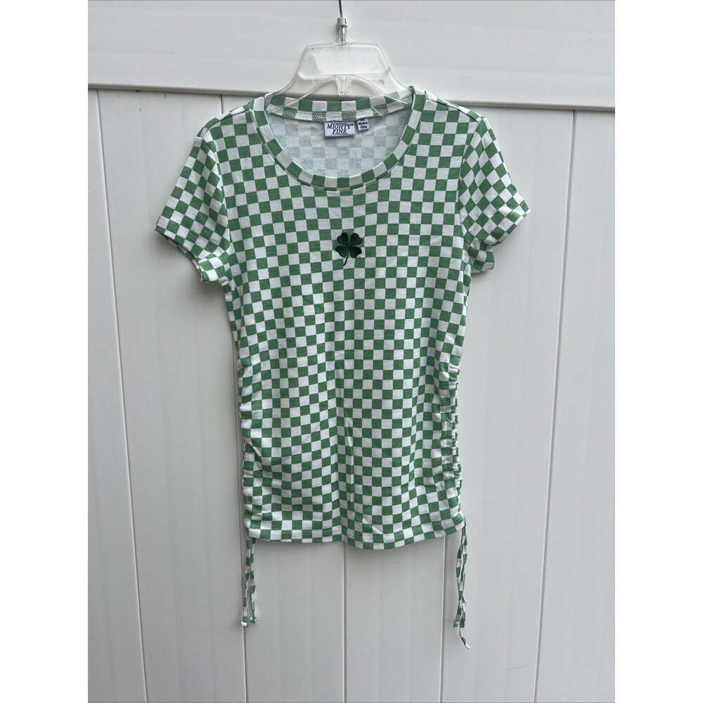 Mighty Fine Womens Irish Clover Green T Shirt Short Sleeve Ruched Sides Sz M NWT